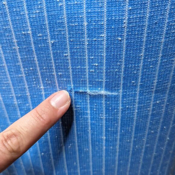 Vtg 1960s Mod Blue Polyester Pinstriped Lace Trim Collar Jacket Mini Dress M - Picture 6 of 7